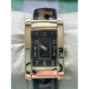 Studio Time Gold Tone Cheetah Print Band Women’s Cuff Watch